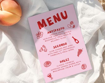 Menu Dinner Party Italian Summer Editable Hand Drawn Birthday Menu Bridal Shower La Dolce Vita Style Themed Menu Printable Wedding Canva BS1