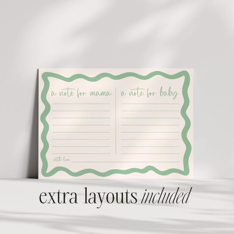 A note for mama and baby, with love, is displayed on a light green background.