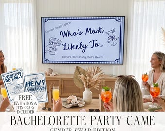 Hens Party Game Who Is Most Likely To Gender Swap TV Game Personalised Photo Game Bachelorette Party Games Editable Canva Hen Night Game