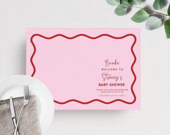 Wave Border Template Placemat, Retro Editable DIY Girl Pink Red Baby Shower Decor, Place Mat A3 17x11 Bridal Hens DOWNLOAD Printable BB06