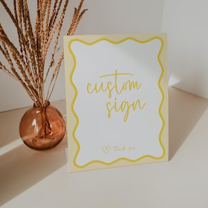 Letrero personalizado para baby shower de color amarillo limón, texto personalizado, plantilla de borde retro ondulado editable, decoración de bricolaje con chispas para bebés, género neutro imprimible BB57