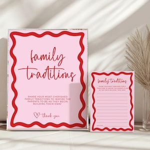 Placa de chá de bebê Family Traditions, onda rosa vermelha, cartões de memória editáveis, atividade de jogo de memória para compartilhar, download instantâneo para impressão BB06
