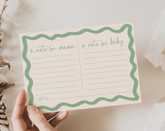 A Note for Mama and A Note for Baby Wavy Border Template, Retro Gender Neutral, Sage Green Editable Baby Sprinkle Printable, Dear Mum BB36