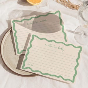 Mensajes para baby shower, nota para mamá, carta editable para el bebé, tarjeta de consejos imprimible en verde, plantilla de recuerdo para juego de baby shower, género neutro BB36