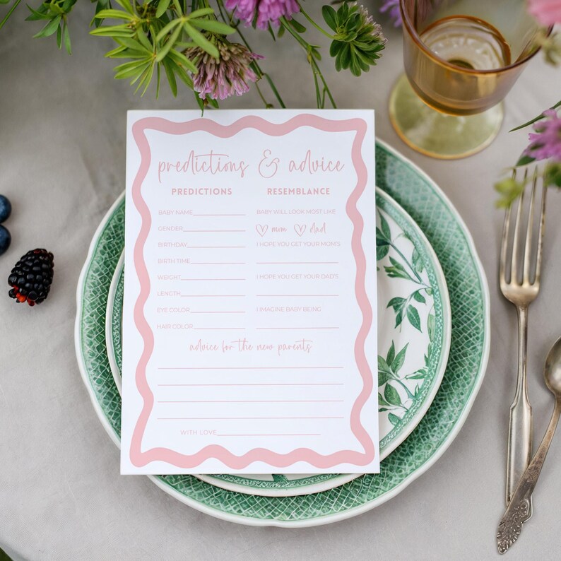 Baby Shower Game Prediction Card Baby Predictions Advice Card Baby Shower Activities Pink Baby Shower Canva Digital Template Party Idea image 2