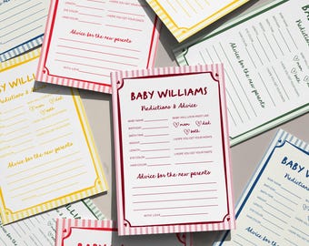 Baby Shower Predictions and Advice Cards Canva Template Editable Printable Baby Shower Game Gender Neutral Parent Keepsake Cards B01