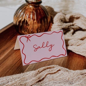 Tarjetas digitales con lazo ondulado para despedida de soltera, baby shower, despedida de soltera, plantilla con borde ondulado, editables, etiquetas de buffet (descargar e imprimir) BS03