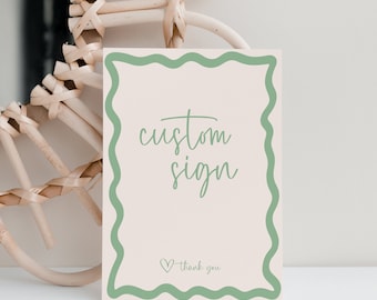 Sage Green Custom Baby Shower Sign, Your Text, Wavy Retro Border Template Editable, DIY Baby Sprinkle Decor, Gender Neutral Printable BB36