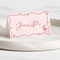 Watercolor Flowers Wedding Place Card Template, Baby Shower Floral Pink ...
