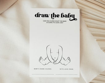 Draw the Baby Game Baby Shower Game Modern Design, gender neutral, fun party game, baby sprinkle baby-q, Minimalist INSTANT DOWNLOAD BB01
