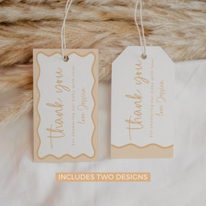 Modèle de bordure vague neutre, cartes de remerciement, baby shower imprimable, faveurs modifiables, saupoudrer de jaune modifiable pour bébé, TÉLÉCHARGER BB56