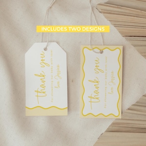 Plantilla de onda de género neutro en amarillo limón, tarjetas de agradecimiento, baby shower imprimible, obsequios editables, baby shower editable, DESCARGAR BB57
