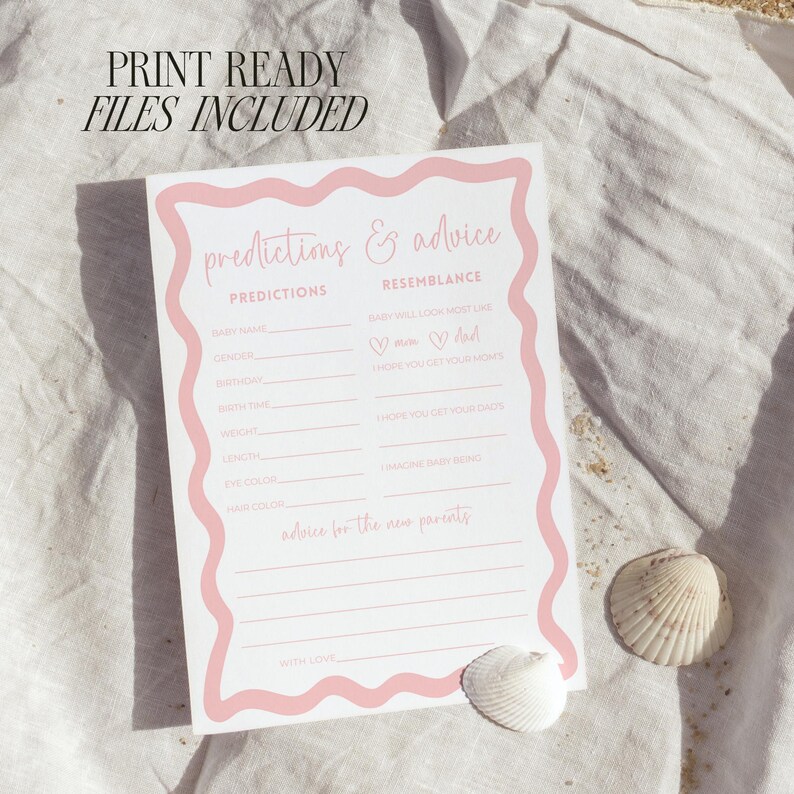 Baby Shower Game Prediction Card Baby Predictions Advice Card Baby Shower Activities Pink Baby Shower Canva Digital Template Party Idea image 11