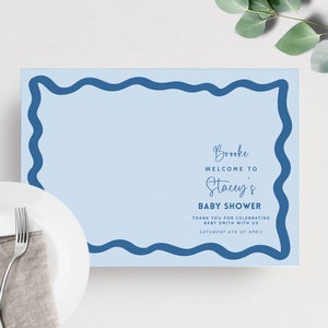 Wave Border Vorlage Tischset, Retro bearbeitbar DIY Dusty Blue Boy Baby Shower Decor, Tischset A3 17x11 Braut Hennen DOWNLOAD Printable BB26