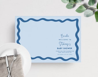 Wave Border Template Placemat, Retro Editable DIY Dusty Blue Boy Baby Shower Decor, Place Mat A3 17x11 Bridal Hens DOWNLOAD Printable BB26