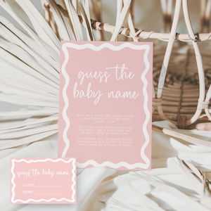 Errate den Namen Spiel Boho Pink Beige Mädchen-Babyparty-Sprinkler gewellt Retro Border Vorlage bearbeitbarer digitaler INSTANT DOWNLOAD druckbare BB87