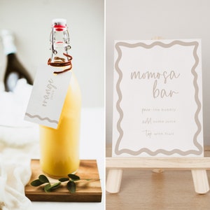 Gender Neutral Momosa Wavy Retro Border Sign, Mumosa Boho Beige Template Editable Baby Shower Decor, Mimosa Juice tags INSTANT DOWNLOAD BB66