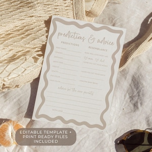 Baby Shower Prediction Card Gender Neutral Baby Shower Game Advice For Parent Boho Wave Editable Template Prediction And Advice For Parents