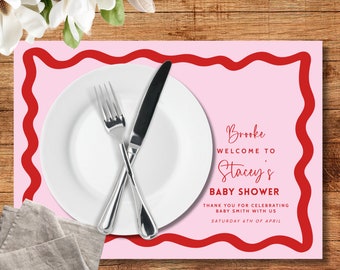 Wave Border Template Placemat, Retro Editable DIY Dusty Pink Red Baby Shower Decor, Place Mat A3 17x11 Bridal Hens DOWNLOAD Printable BB06