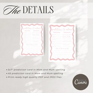 Baby Shower Game Prediction Card Baby Predictions Advice Card Baby Shower Activities Pink Baby Shower Canva Digital Template Party Idea image 5
