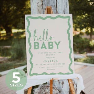 Baby Shower Sign Sage Green Theme Baby Shower Welcome Sign Editable Poster Template Hand Drawn Baby Decoration Gender Neutral Printable BB36