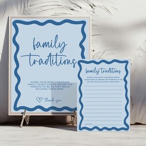 Family Traditions Baby Shower Sign, Dusty Blue Boy Wave, Editable Memory Cards, Share a Memory Game Activity Instant Download Printable BB26