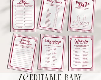 Baby Shower Games Bundle Printable Baby Shower Games Girl Baby Shower Activities Pink Baby Shower Editable Canva Template Baby Sprinkle Game