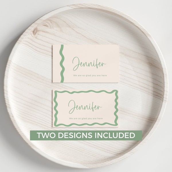 Wave Border Template Place Cards, Retro Gender Neutral, Editable DIY Sage Green Baby Shower Decor, Buffet Labels DOWNLOAD Printable BB36