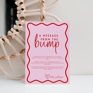 Mensagem de borda retrô ondulada fina da placa Bump Baby, modelo editável DIY decoração de chá de bebê rosa onda DOWNLOAD INSTANTÂNEO para impressão BB06