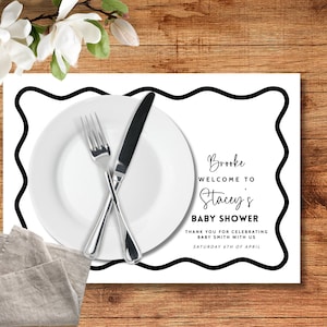 Golfrand sjabloon placemat, bewerkbare genderneutraal zwart wit babyshower decor, placemat A3 17 x 11 bruids kippen DOWNLOAD afdrukbare BB46