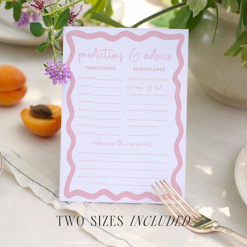 Baby Shower Game Prediction Card Baby Predictions Advice Card Baby Shower Activities Pink Baby Shower Canva Digital Template Party Idea image 7