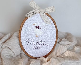 Custom Silly Goose Baby Name Sign Embroidered Hoop Decor Nursery Gender Neutral Gift New Mum Baby Shower Oval Baby Name Announcement