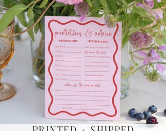 Pink Baby Shower Predictions and Advice Card Printed and Shipped Girl Baby Shower Game Modern Baby Shower Activity Keepsake Cards for Guests