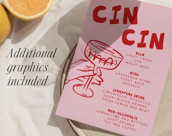 Italian Summer Menu Bar Cin Cin Bridal Cheers Drinks Menu Template Wedding Menu Hand Drawn Birthday Bar Printable La Dolce Vita Canva BS10