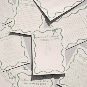 Sage Green Wavy Border Template Bridal Shower Games Bachelorette Hens Party Hand Drawn Ribbon Bow Wave Instant Canva Editable Printable BS05