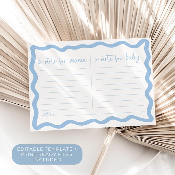 Baby Shower Notes Card Wishes For Baby A Note for Mama Editable Template Blue Boy Baby Shower Keepsake Printable Dear Baby Sprinkle BB76
