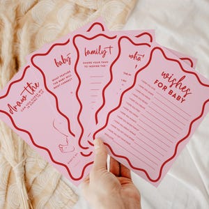 Leukste bundel babyshowers, retro golvende rand sjabloon bewerkbare afdrukbare, trivia bingo wensen hobbel tekenen hobbel INSTANT DOWNLOAD BB06