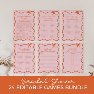 Plantilla de borde ondulado para despedida de soltera, juegos, lazo de cinta moderno dibujado a mano, imprimible y editable al instante BS02