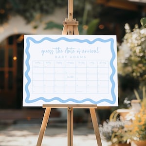 Guess the Due Date Calendar Baby Shower Game Boy Blue Printable Game Baby Arrival Date Prediction Guess Birthday Game Idea Canva Template