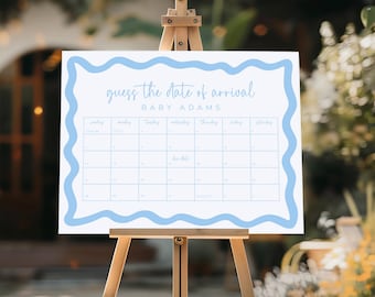Guess the Due Date Calendar Baby Shower Game Boy Blue Printable Game Baby Arrival Date Prediction Guess Birthday Game Idea Canva Template