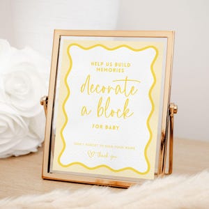 Cartello decorativo giallo limone per baby shower, decorazione per baby shower con onde di genere neutro, modello modificabile, download immediato, stampabile BB57