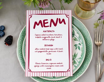 Italian Wedding Menu Template Hand Drawn Dinner Editable Menu Card Wedding Reception Menu Bridal Shower Dinner Party Menu Canva Template B01