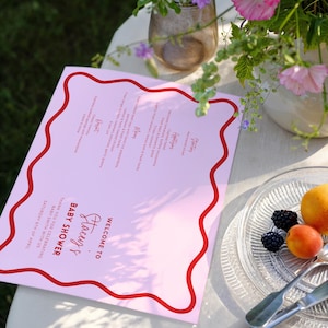 Pink Editable Placemat Red Girl Baby Shower Table Setting Hens Party Decor Menu Place mat Canva Template Printable Birthday Idea BB06T