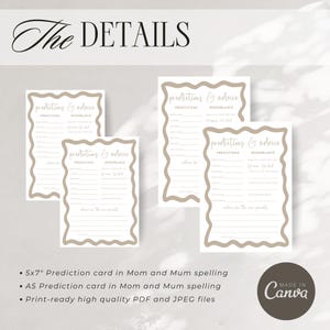 Baby Shower Prediction Card Gender Neutral Game Idea Advice For Parent Boho Wave Editable Canva Template Prediction And Advice For Parents image 4