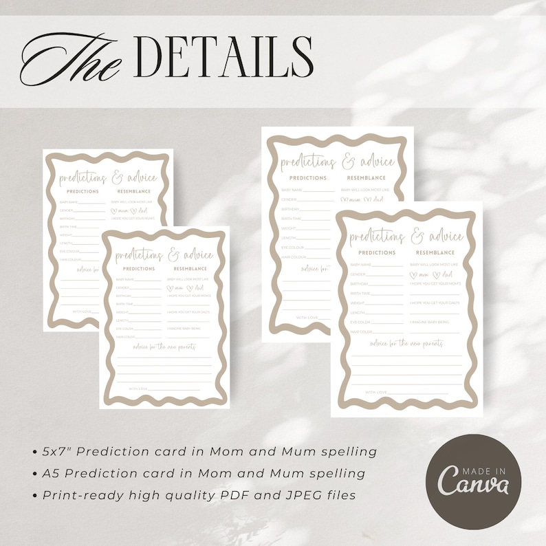 Baby Shower Prediction Card Gender Neutral Game Idea Advice For Parent Boho Wave Editable Canva Template Prediction And Advice For Parents image 4
