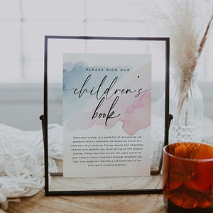 Veuillez signer notre livre pour enfants, décoration minimaliste moderne pour baby shower, modèle imprimable aquarelle révélateur de sexe, téléchargement BB02
