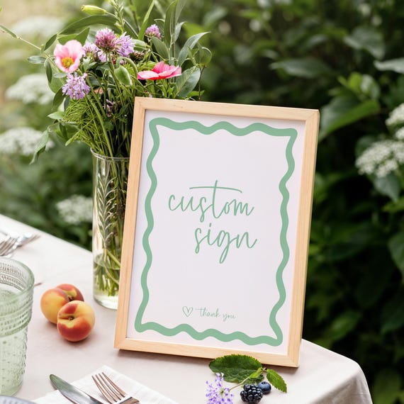 Sage Green Custom Baby Shower Sign Your Text Wavy Retro Border Editable Canva Template DIY Baby Sprinkle Decor Gender Neutral Printable BB36