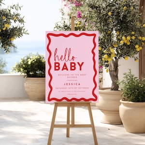 Pink and Red Baby Shower Sign Template Baby Shower Welcome Sign Hand Drawn Printable Girl Baby Shower Decoration Editable Baby Sprinkle BB06