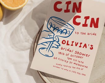 Cin Cin Invitation Bridal Shower Italian Summer Theme Template Hand Drawn Bachelorette Invite Printable La Dolce Vita Birthday Canva BS2