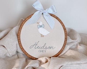 Baby Boy Name Sign Embroidered Hoop Personalised Nursery Decor Goose Baby Shower Gift New Baby Gift New Mum Gift Baby Name Announcement